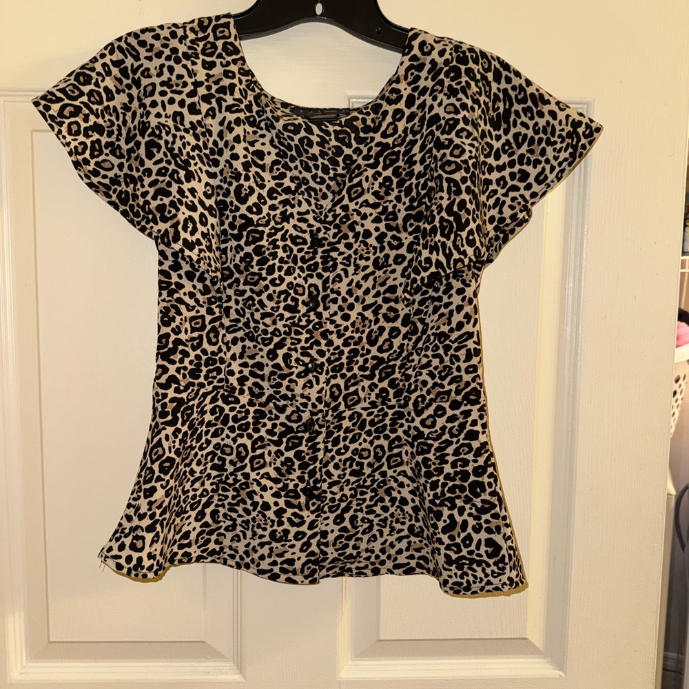 Francesca’s Trixxi Black and Tan Leopard Print Blouse